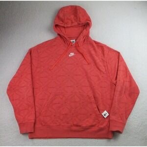 Nike Sportswear Hoodie Mens Large Red Long Sleeve Fleece Swoosh Logo AOP *READ*